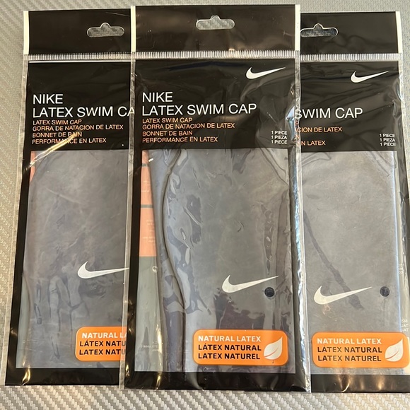 Nike Swim Nike 3 Pack Adult Latex Swim Cap Lot Black Swoosh New One